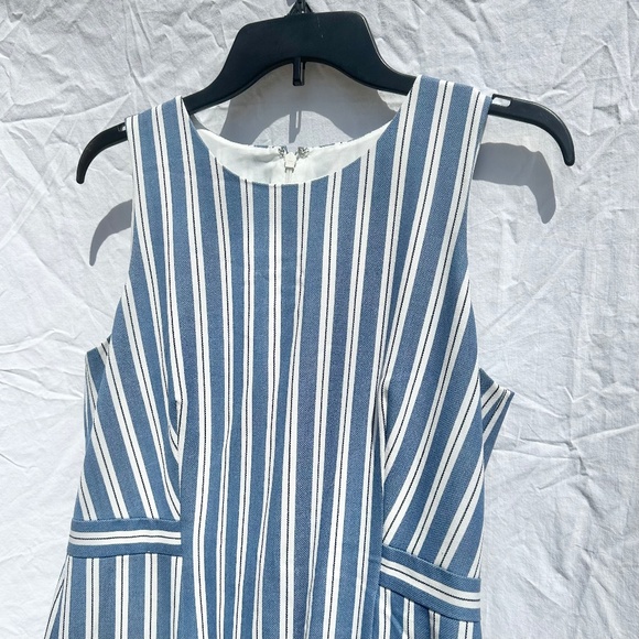 J. Crew Pinstripe Blue and White Nautical Midi Length Sleeveless Dress Lined - Picture 2 of 4